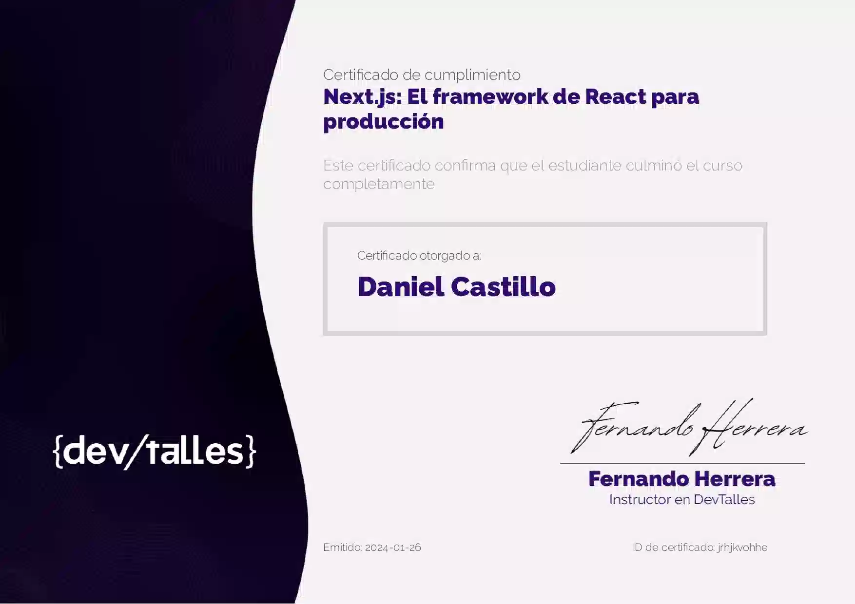 Imagen del titulo de Curso Next- Framework de ReactJS de Daniel Castillo Balboa